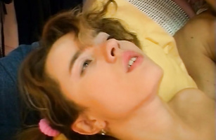 Dishy brunette girlie is deepthroating like a pro because dude likes it a lot