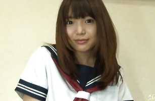 Sugary girlie Megumi Shino impales her skinny honey pot on a pulsating meat bazooka