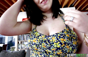 Succulent cutie Maryjane Mayhem with large natural tits is ready for dangler sucking action